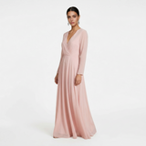 Blush Rose Long-Sleeved Chiffon Maxi - Romantic Wrap-Front Formal Gown
