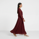 Elegant Wine Red Chiffon Maxi - Sophisticated Long-Sleeved Evening Gown
