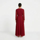 Deep Burgundy Long-Sleeved Maxi Gown - Sophisticated Wrap-Front Formal Dress