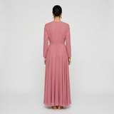 Sophisticated Dusty Rose Maxi Gown - Timeless Long-Sleeved Wrap Formal Dress