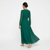 Majestic Emerald Long-Sleeved Gown - Regal Wrap-Front Chiffon Formal Dress