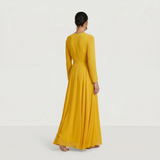 Golden Ochre Long-Sleeved Maxi Gown - Sophisticated Wrap-Front Formal Dress