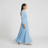 Serene Azure Long-Sleeved Maxi Gown - Elegant Wrap-Front Formal Dress