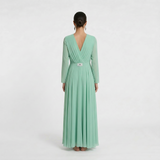 Fresh Mint Long-Sleeved Chiffon Maxi - Modest Pastel Formal Gown