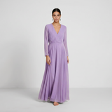 Lavender Mist Long-Sleeved Maxi Gown - Elegant Wrap-Front Chiffon Formal Dress